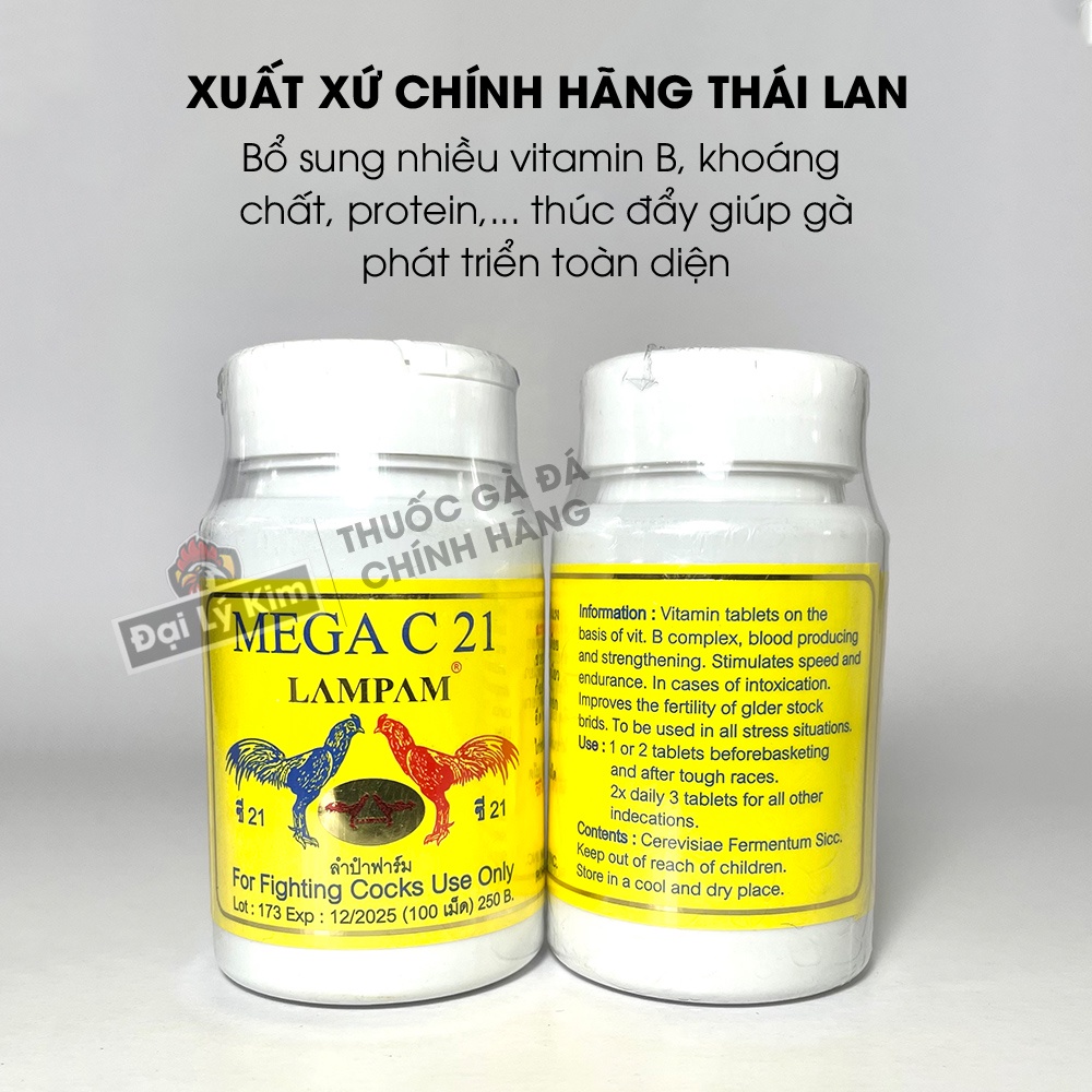 Dinh dưỡng nuôi gà đá tăng bo Mega C21, hủ 100 viên, nhập khẩu Thái Lan chính hãng