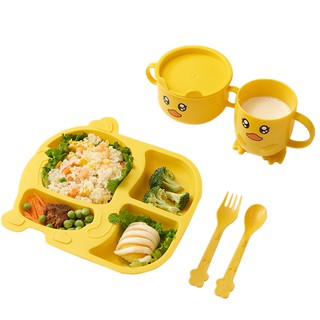 Bộ khay ăn dặm lúa mạch gà vàng dễ thương cho bé