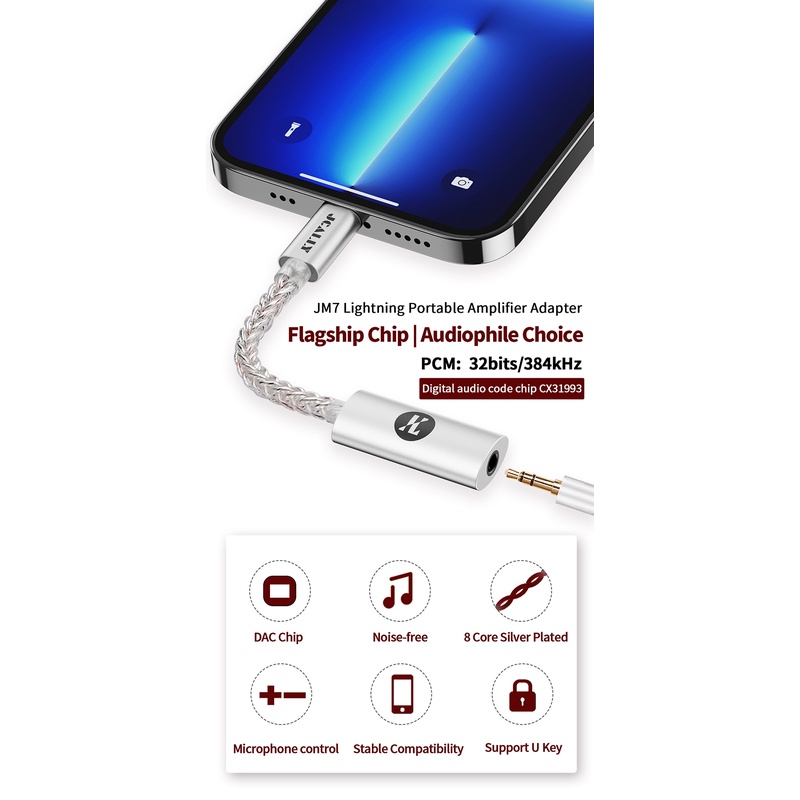 Dây Cáp Âm Thanh Kỹ Thuật Số Chuyển Đổi JM7 USB Type C / lightning Sang 3.5mm DAC CX31993 Cho Android / Apple 32bit / 384KHz