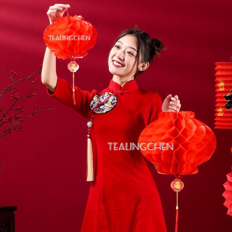 Lồng Đèn Đỏ NILON Chữ Phúc Trang Trí Tết,Lồng Đèn Đỏ Tổ Ong Chống Thấm Nước
