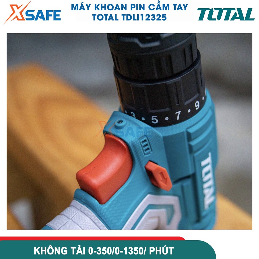 Máy khoan pin 12V 10mm Total TDLI12325 Máy khoan cầm tay khả năng khoan 10mm, nhông 2 tốc độ, có đèn led làm việc