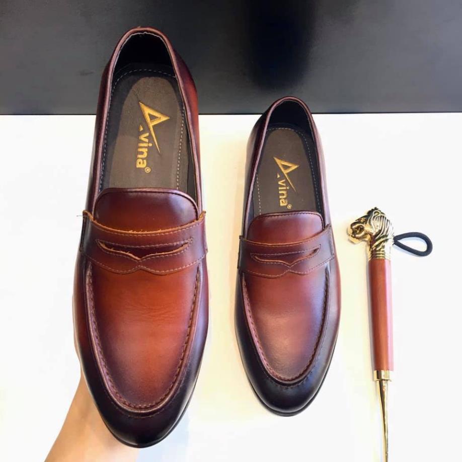 Giày lười nam đẹp kiểu dáng Penny Loafer da bò thật bh 12 tháng - Mã T162