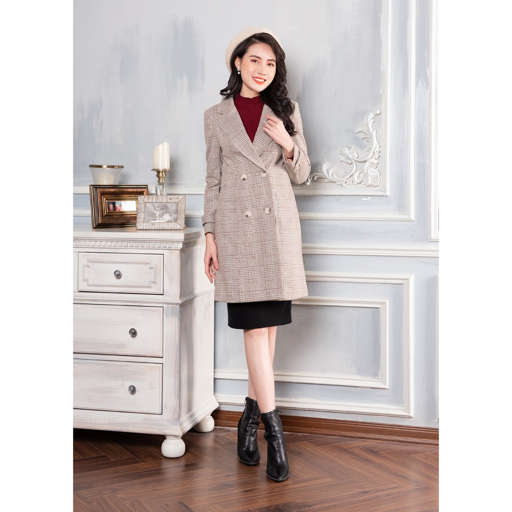 Áo khoác kẻ dạ dáng dài-LOZA LK11010