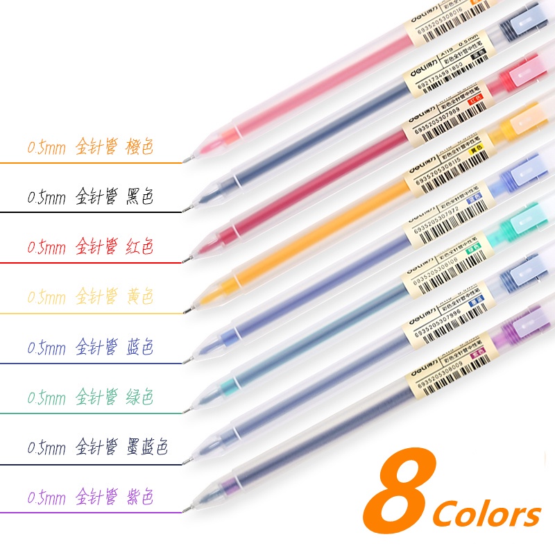Bút Bi Gel 0.5mm 8 Màu Đen/Xanh Dương/Đen