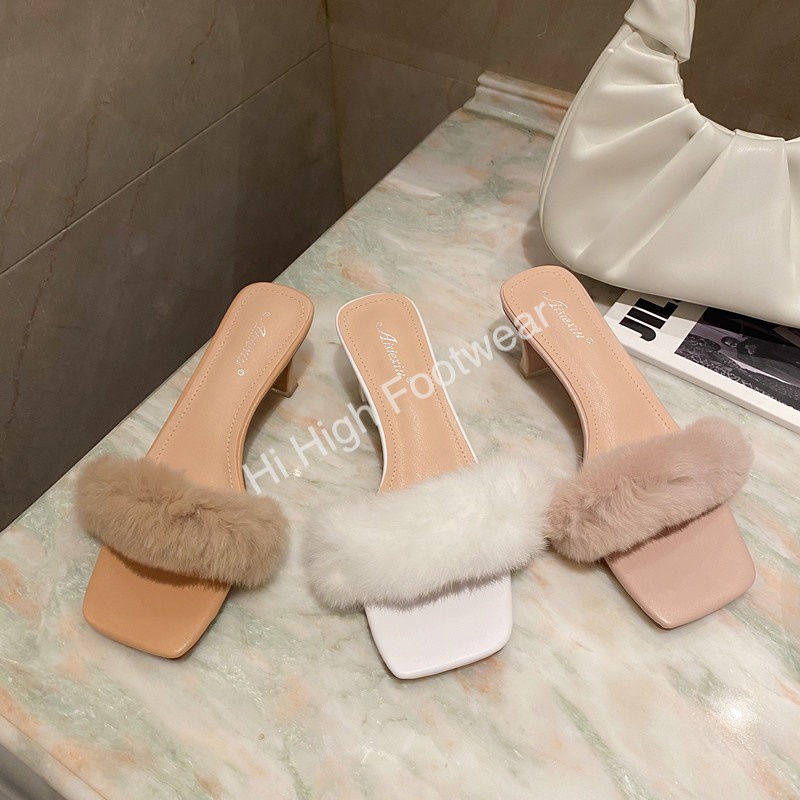 Guốc quai lông mềm mại dễ thương cho nàng bánh bèo, Dép phồng lông xù