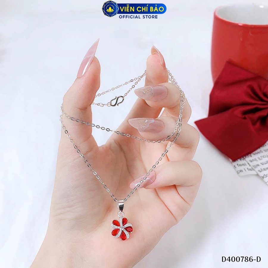 Dây chuyền bạc nữ mặt hoa bách nhật - Đỏ chất liệu bạc 925 thời trang phụ kiện trang sức Viễn Chí Bảo D400786-D