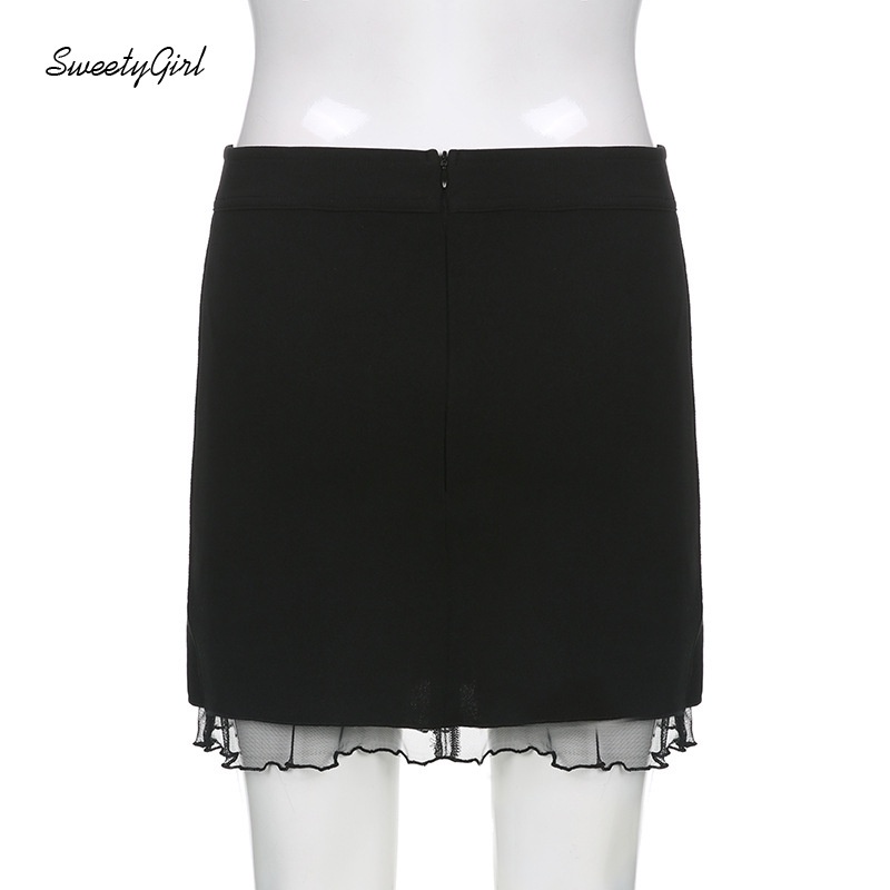 Chân Váy Mini Lưng Thấp Phối Lưới Màu Trơn 2022 Cho Nữ