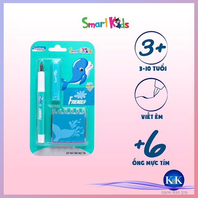❧K&K☙ BỘ SẢN PHẨM SMARTKIDS GỒM BÚT MÁY KÈM 6 ỐNG MỰC MÀU TÍM