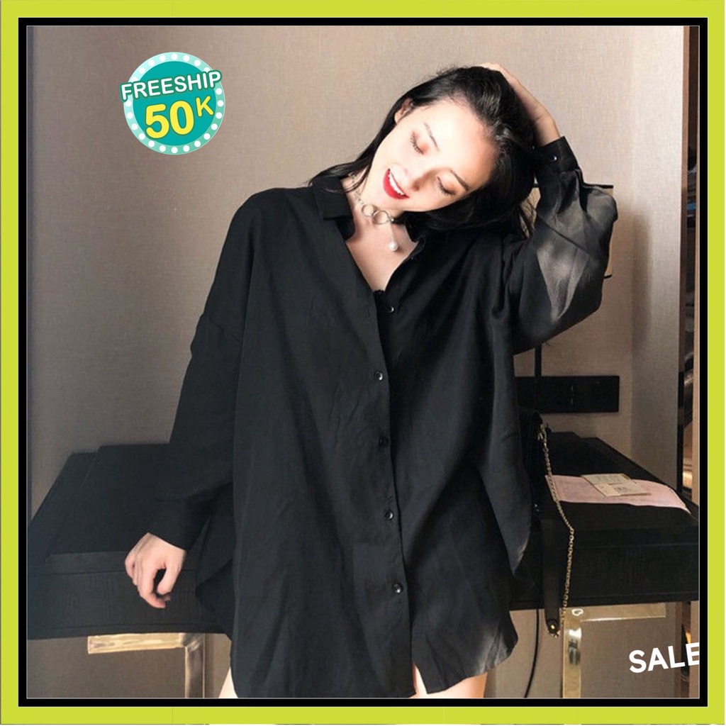 Áo Sơ Mi Nam Nữ Form Rộng TRƠN Basic Unisex Dài Tay Trắng và Đen chất Cotton lụa Hàn mịn mát Bigsize suông SM1 | BigBuy360 - bigbuy360.vn