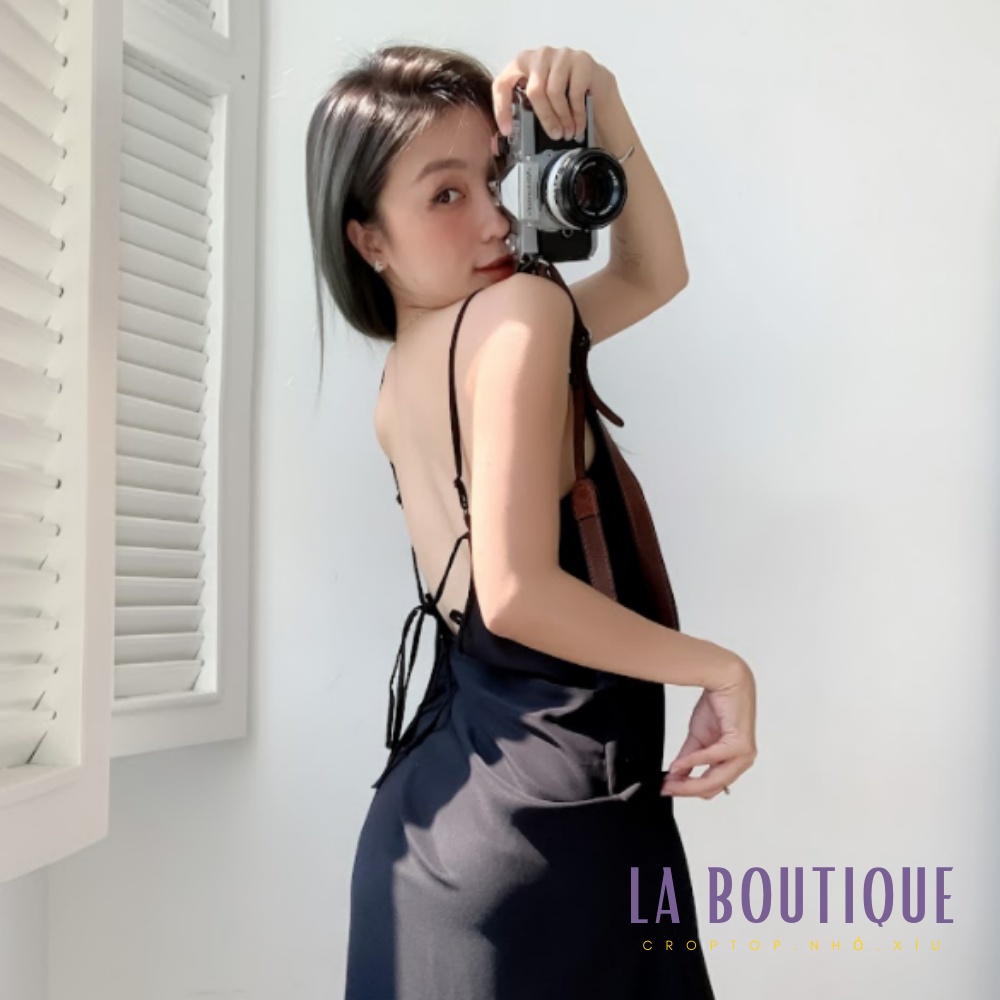 Đầm Hai Dây Dáng Suông Hở Lưng "Black Midi Dress" LA BOUTIQUE | BigBuy360 - bigbuy360.vn