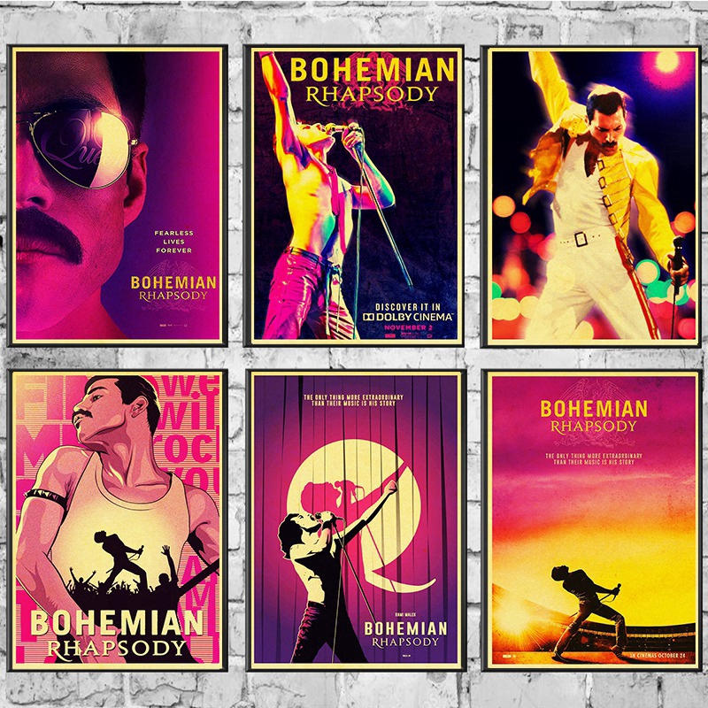 Vintage Bohemian Rhapsody Freddie Mercury Queen 2018 Nhạc Phim Poster Giấy Kraft Hiện Đại Phòng Nhà 