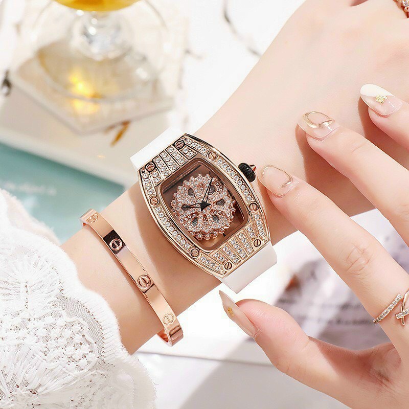 Đồng hồ Meriots ovan Gogu, đồng hồ nữ mặt vuông đính đá - mặt xoay sang trọng dây silicon bền đẹp bảo hành 12 tháng