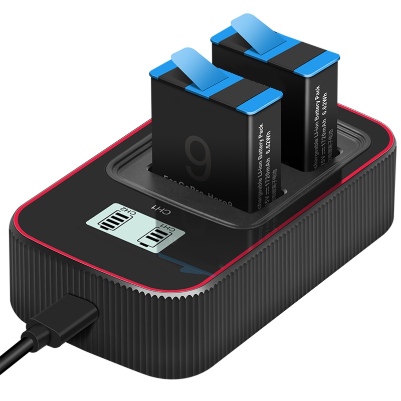 Cục Sạc Pin Di Động Với Khe Kép Và Khe Cắm Kép Cho Hero 9 Màu Đen