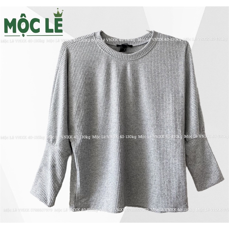 (40-80kg) Áo len dệt kim nữ tay dài bo ống f21 form cánh dơi màu xám trơn