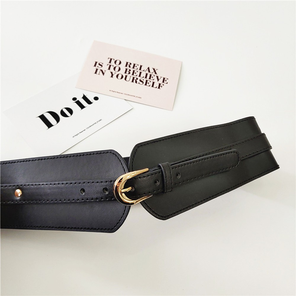 Thắt Lưng Nữ Giả Da Bản Rộng Màu Trơn Phong Cách Vintage