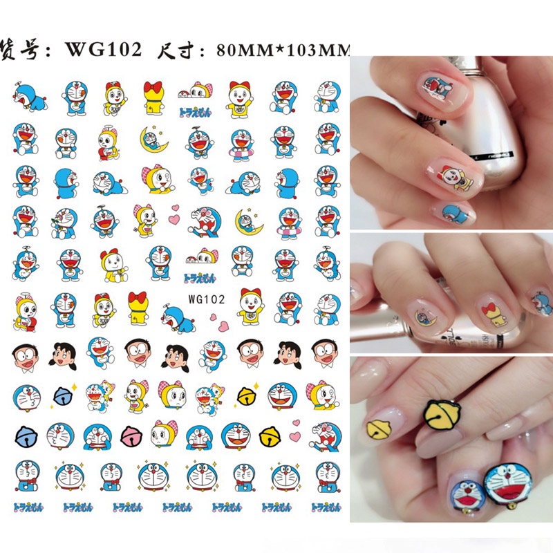 Miếng Dán Trang Trí Móng Tay Hình Doraemon 3D Dễ Thương