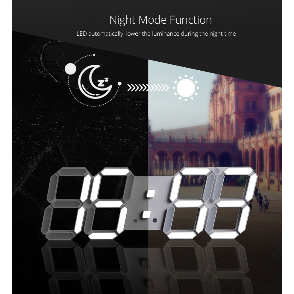 Đồng hồ kỹ thuật số LED thông minh 3D thiết kế để bàn và treo tường dùng làm quà tặng