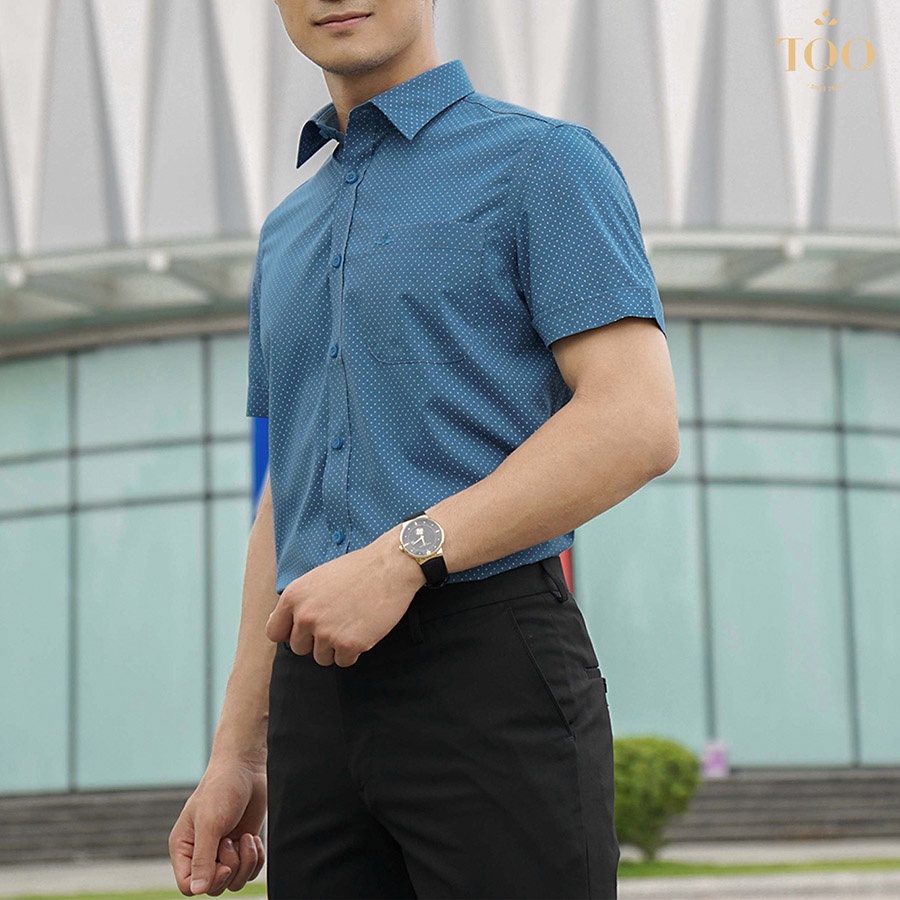 Áo sơ mi nam ngắn tay TQQ dáng Slimfit công sở H329CB chất Viscose họa tiết chấm bi lịch sự