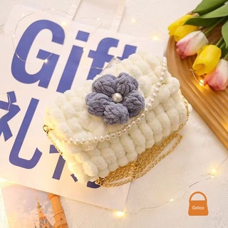 Túi tự đan, Túi tự đan đeo chéo handmade ngọc cài hoa [Có video hướng dẫn]