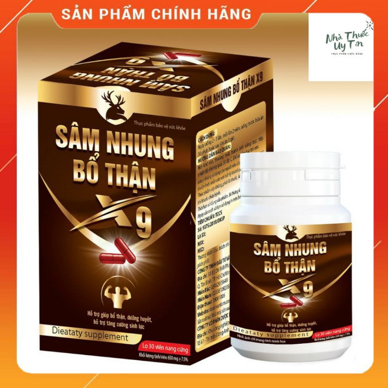 Sâm Nhung bổ thận X9- Bổ thận dưỡng huyết, tăng cường sinh lực và giảm mãn dục sớm (hộp 30v)