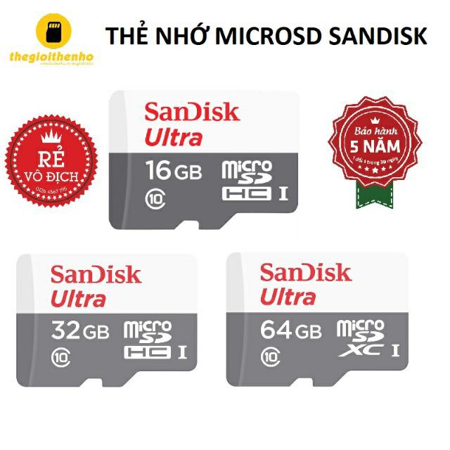 THẺ NHỚ MICRO SD SANDISK 16GB 32GB 64GB - HÀNG CHÍNH HÃNG - BẢO HÀNH 5 NĂM - HÀNG CHÍNH HÃNG