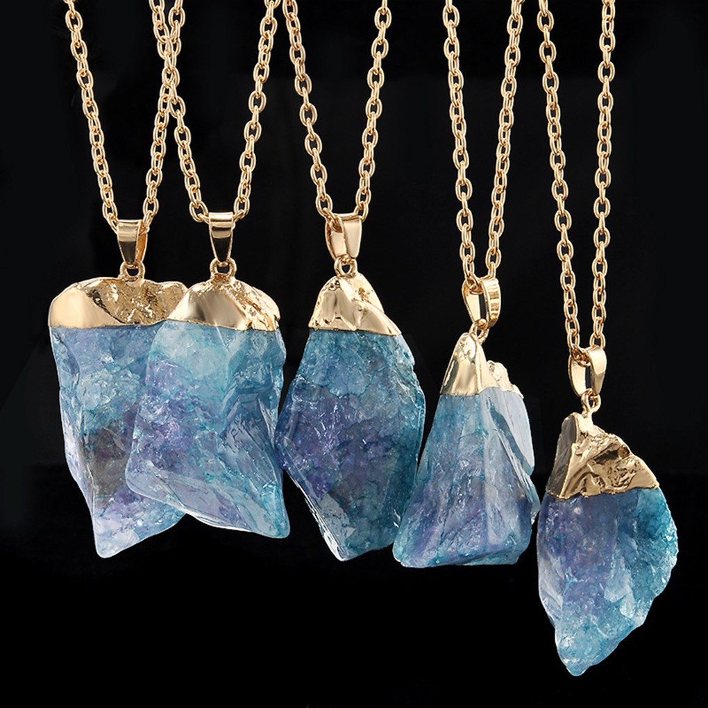 Mặt dây chuyền bằng đá tự nhiên Amethyst mạ vàng