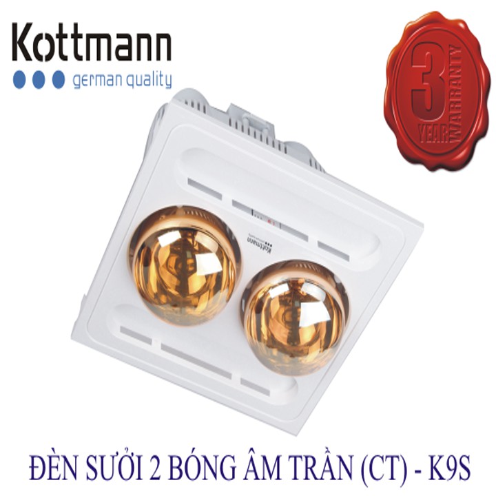 Đèn sưởi nhà tắm âm trần 2 bóng Kottmann K9-S - hàng chính hãng