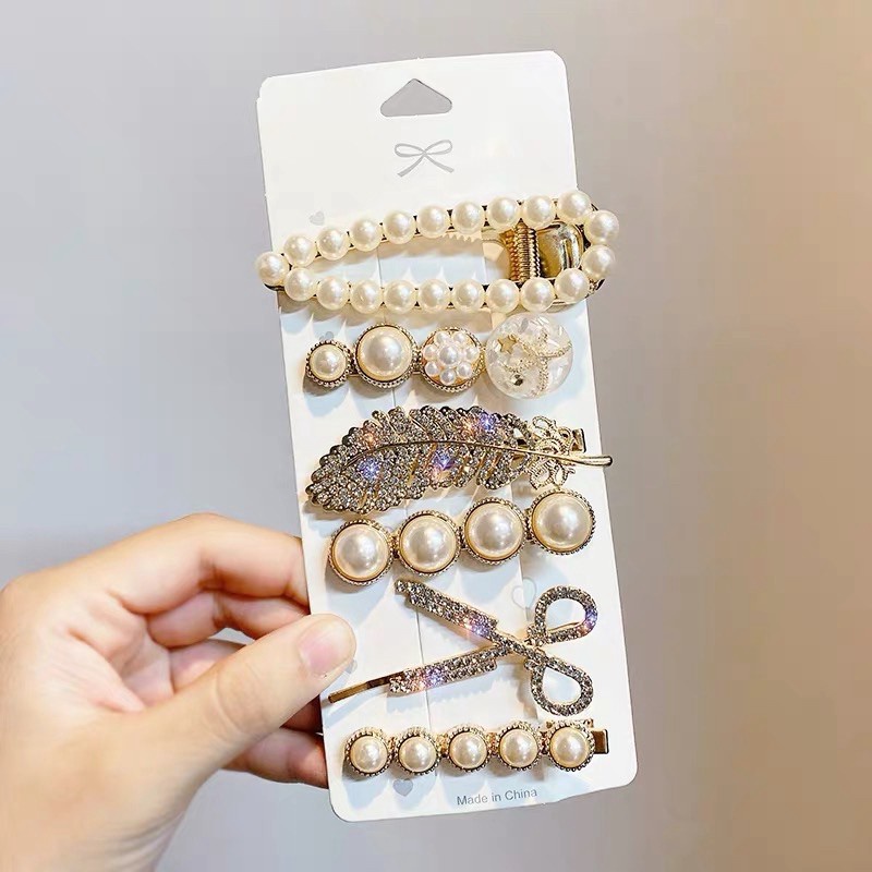 Set 6 món kẹp tóc đính đá phong cách hàn quốc xinh xắn