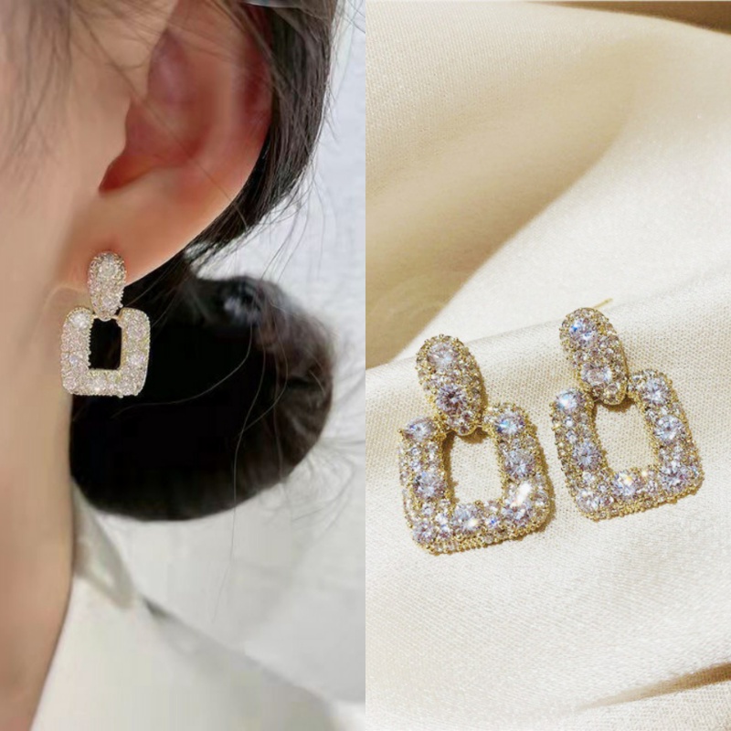 Khuyên Tai Hình Học Đính Đá Phong Cách Nhật Bản Và Hàn Quốc Sang Trọng Thời Trang Pháp Đơn Giản Dành Cho Bạn Nữ