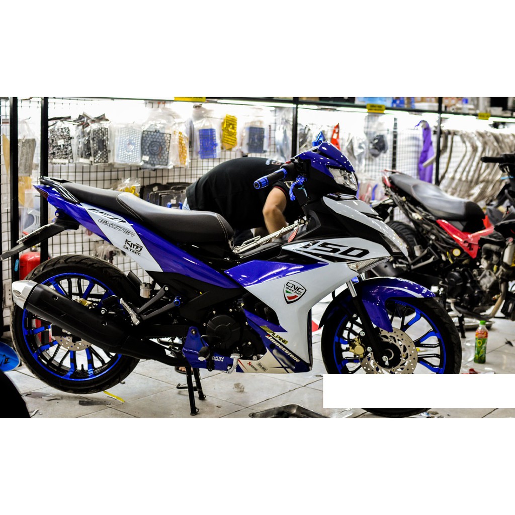 Tem trùm exciter 150 xanh trắng mẫu mới, độ team trùm decal xe máy ex dán đời 2015-2020