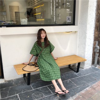 váy sọc caro xanh lá