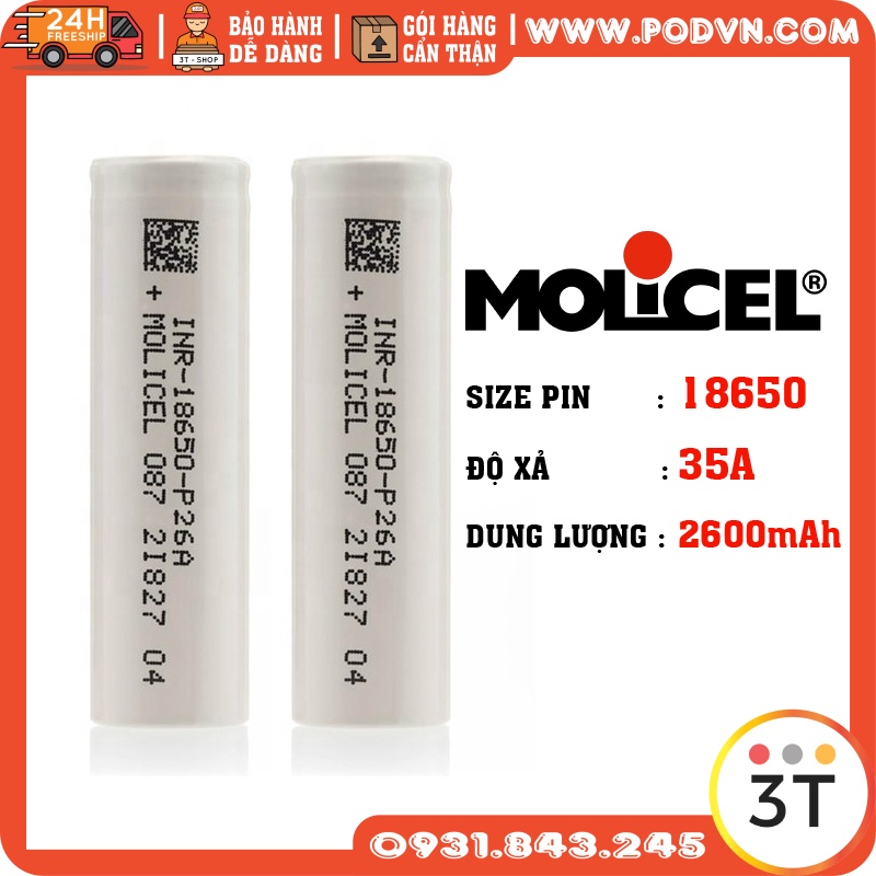 Pin P26A Molicel lithium INR 18650 35A 2600mah