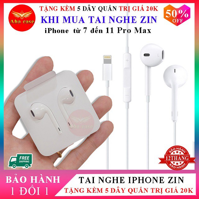 [Chính hãng + Free Ship] Tai Nghe iPhon 7, 7 Plus, 8, 8 Plus, X, Xr,  Xs max, 11, 11 pro, 11 pro max + Tặng 5 dây quấn