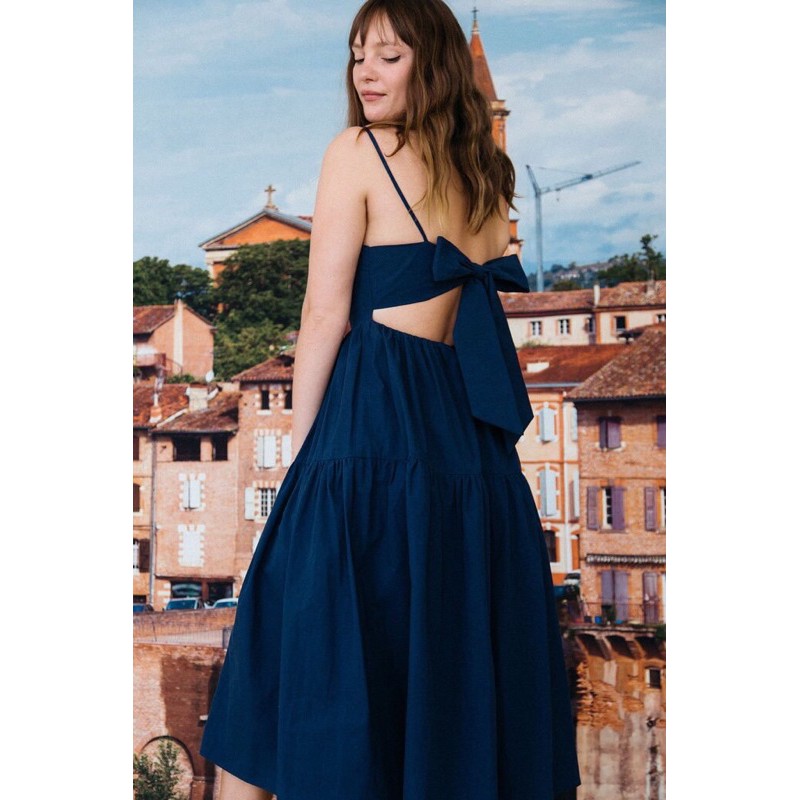 Đầm midi thắt nơ sau Hobbs.