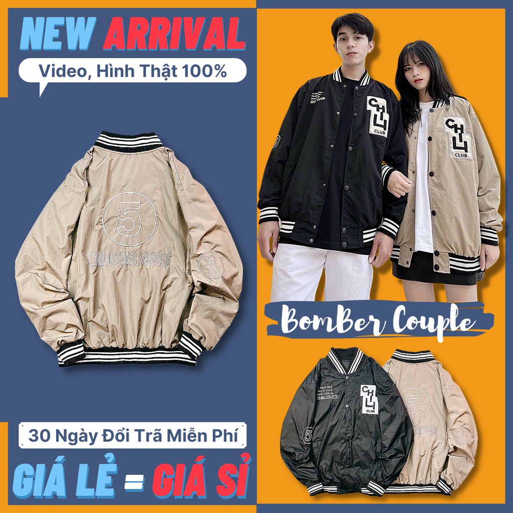 Áo khoác bomber nam nữ dù quảng châu 2 lớp form rộng unisex chất gió xịn thêu CHILL 5 - FUXXI 2262