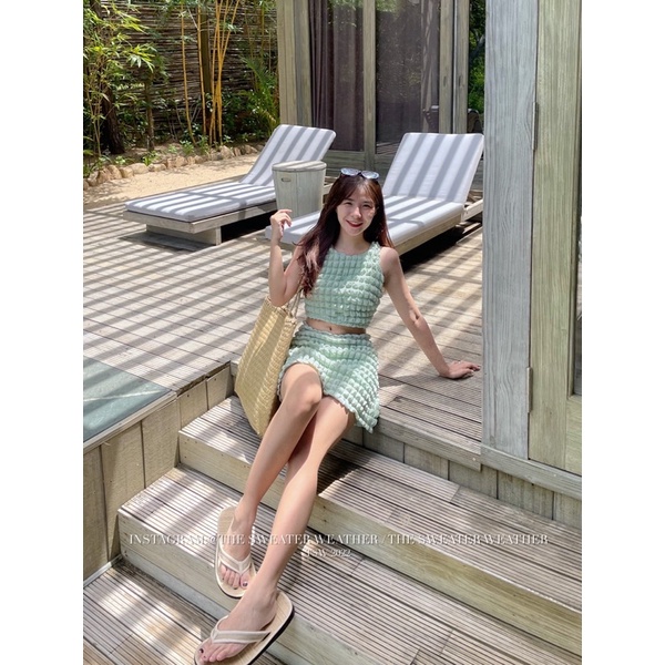 Set áo ba lỗ dáng croptop xốp phồng kèm chân váy the.sweaterweather TSW