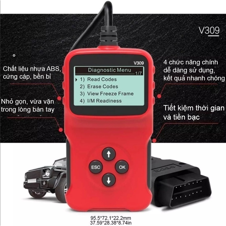 Máy quét mã ô tô OBD II đa năng, Đầu đọc mã công cụ chẩn đoán, Xóa mã lỗi xe hơi OBD2