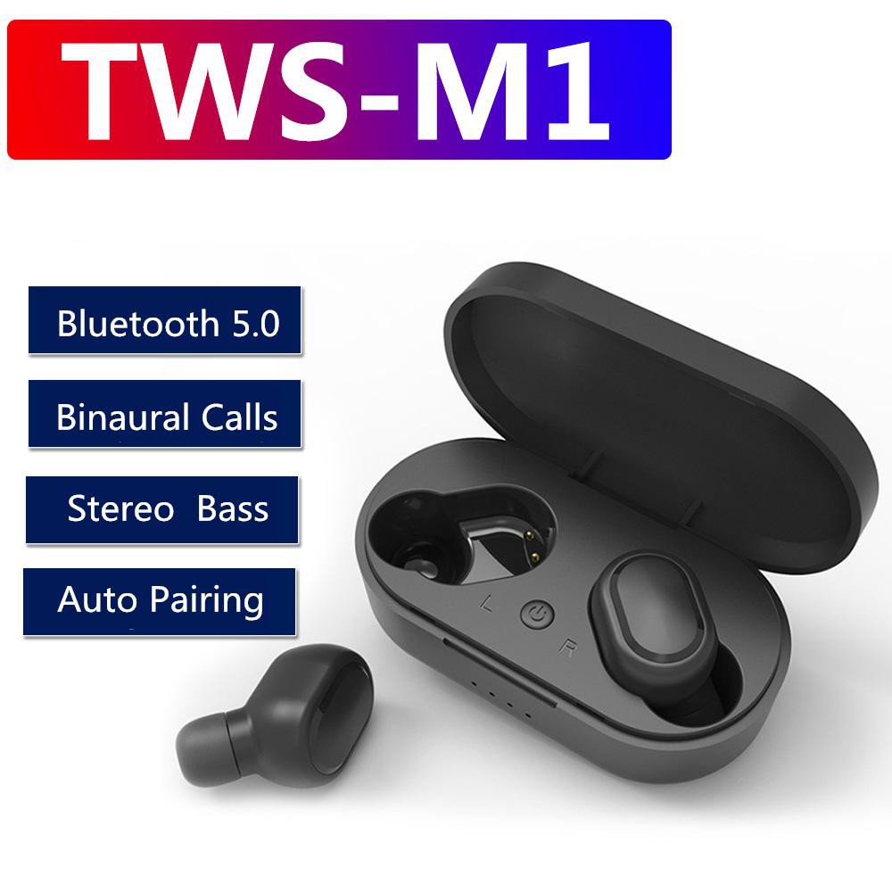 [Mã ELFLASH5 giảm 20K đơn 50K] Tai nghe Bluetooth TWS M1 cao cấp kết nối 5.0 có đốc sạc