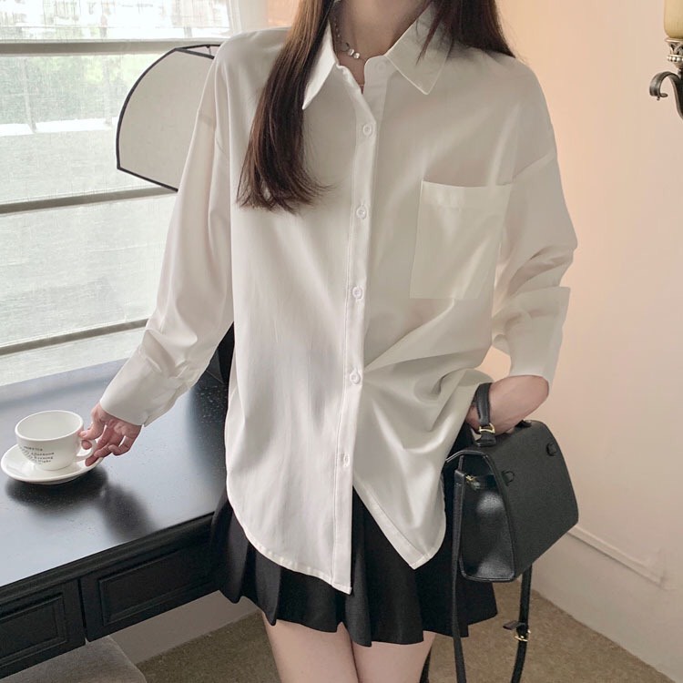 Áo sơ mi trắng DORIA dáng basic trơn có túi dài tay không nhăn AosmdaitaykhongnhanA235 P0K44