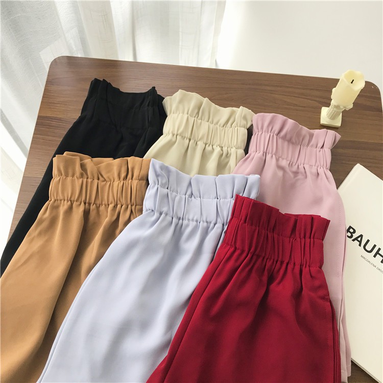 Quần short ống rộng lưng thun kiểu nhún nhiều màu CRQ029