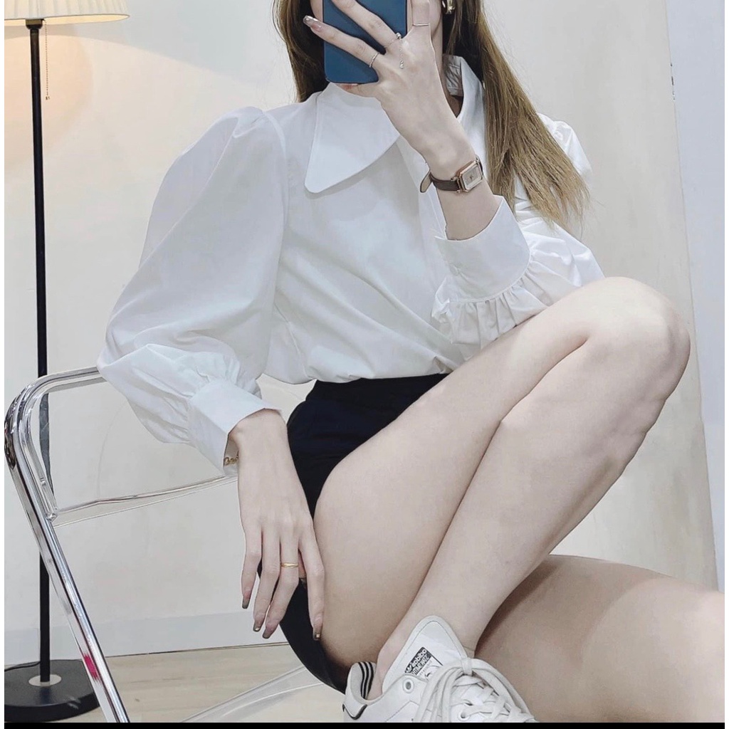 Áo sơ mi ONLY tay bồng siêu đẹp, áo sơ mi công sở nữ đẹp kiểu Hàn Quốc form rộng tay dài chất vải dư cao cấp mã ON