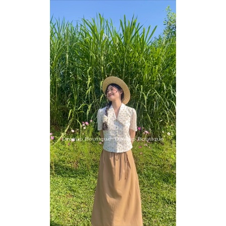 Set Yên Đan xô hoa kết hợp chân váy linen - Drézup Boutique