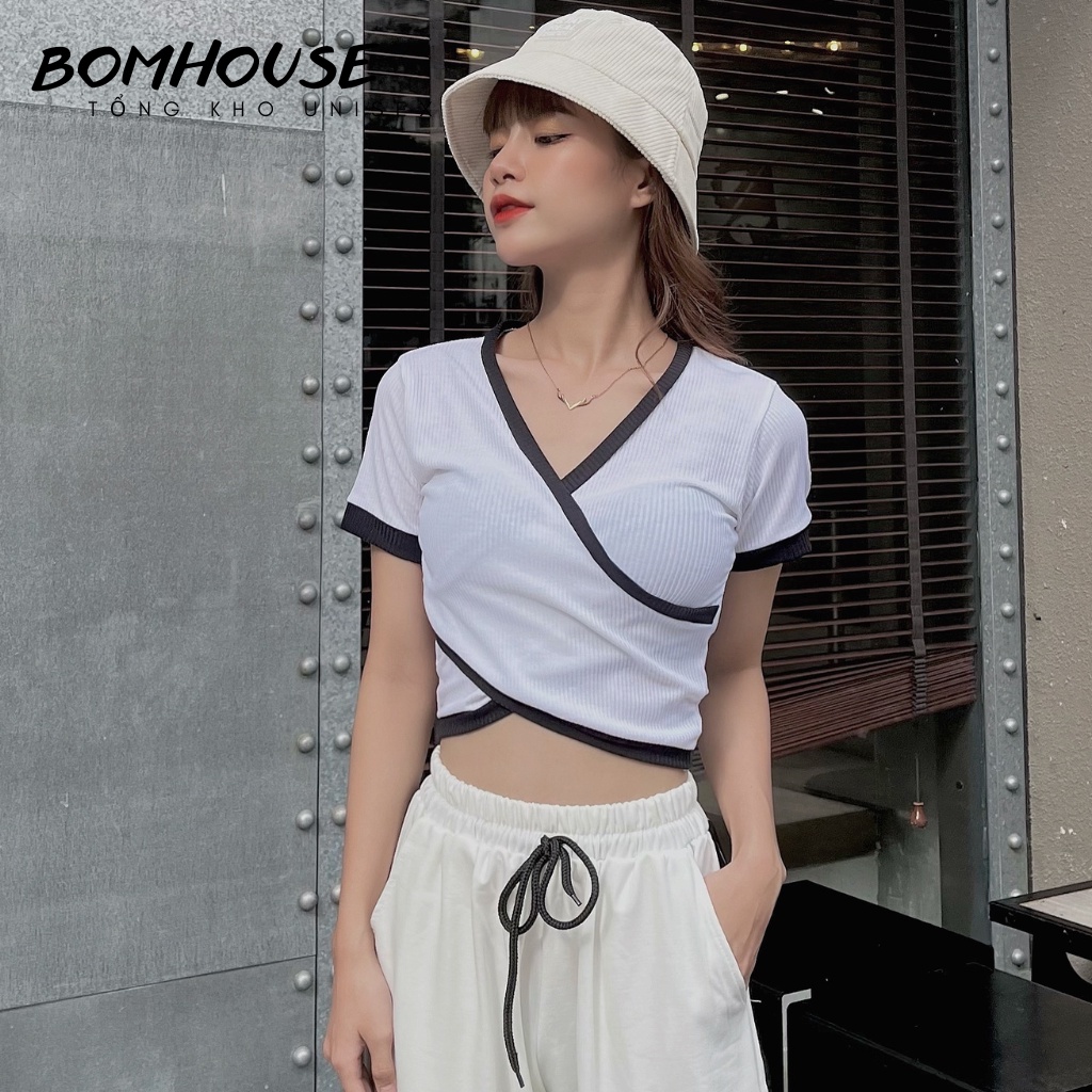 Áo Croptop Nữ Trơn Tay Ngắn 2 Màu Bom House