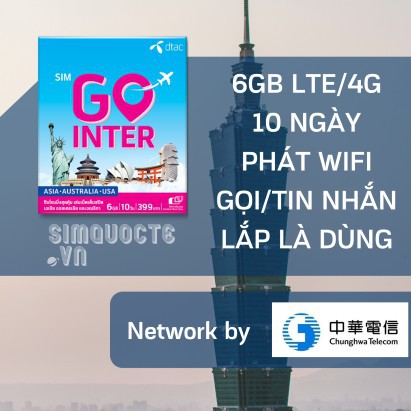 Sim Du Lịch Đài Loan Taiwan 6GB Max Speed 10 Ngày Hỗ trợ Nghe gọi