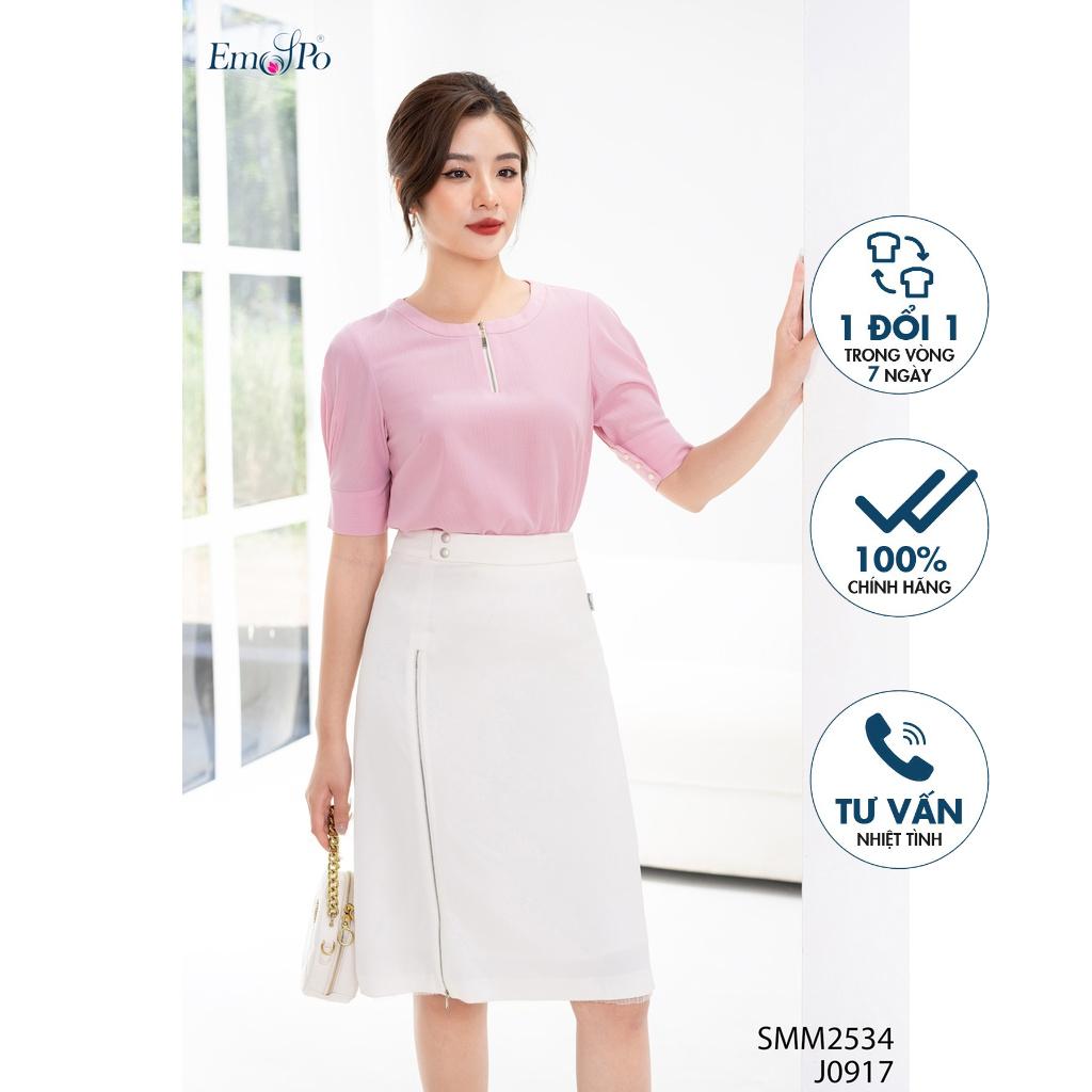 Juyp ôm A thân trước gắn khóa đồng cạp đính 2 cúc EMSPO J0917