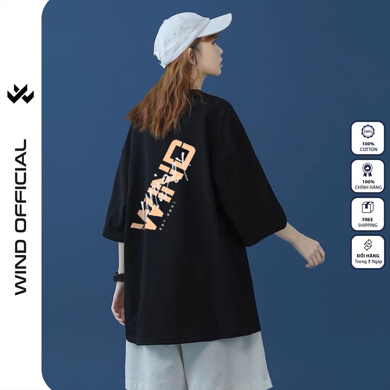 Áo phông tay lỡ WIND 65% cotton unisex form rộng ATTL53 nam nữ oversize
