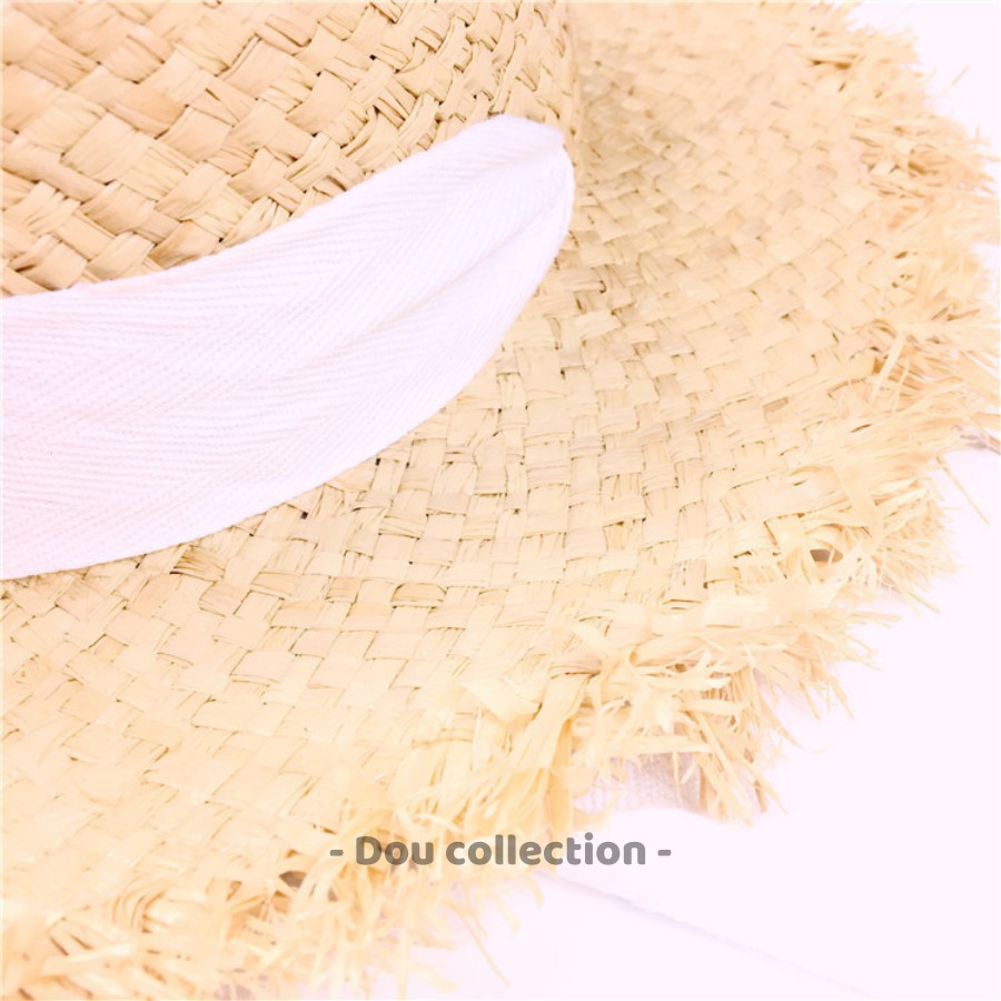 [NowShip2h] Nón Cói (Mũ Cói) Raffia Sợi Tự Nhiên Vành Tua Rua Phối Dây Nơ Đi Biển - Mã NC008