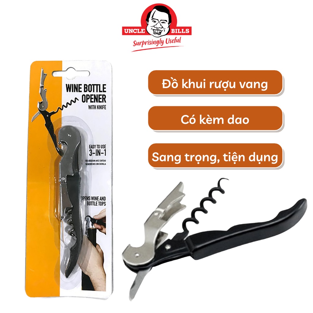 Đồ khui rượu vang khui bia đa năng cao cấp 3 trong 1 chất liệu thép không gỉ Uncle Bills KA0729 nhập khẩu siêu bền