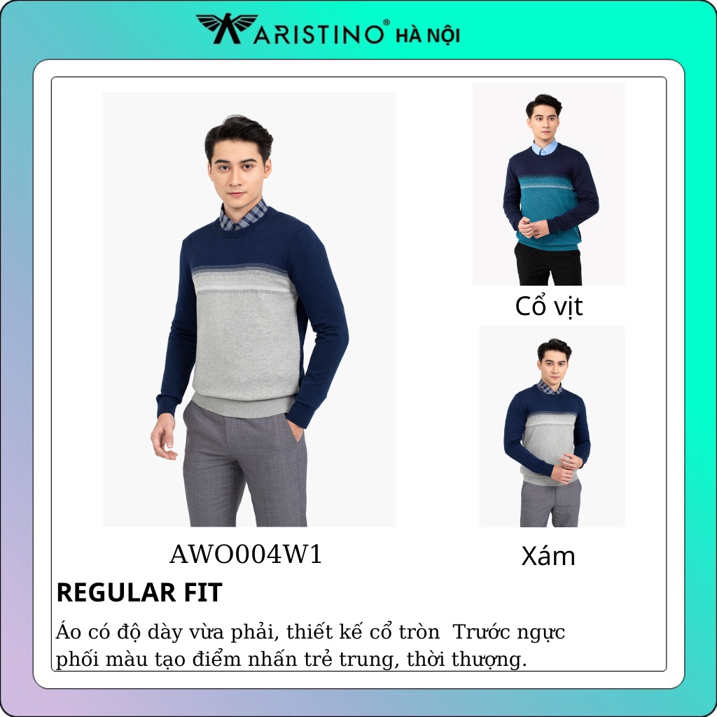 Áo len nam Aristino dày vừa phải , trước ngực phối màu nổi bật AWO004W1