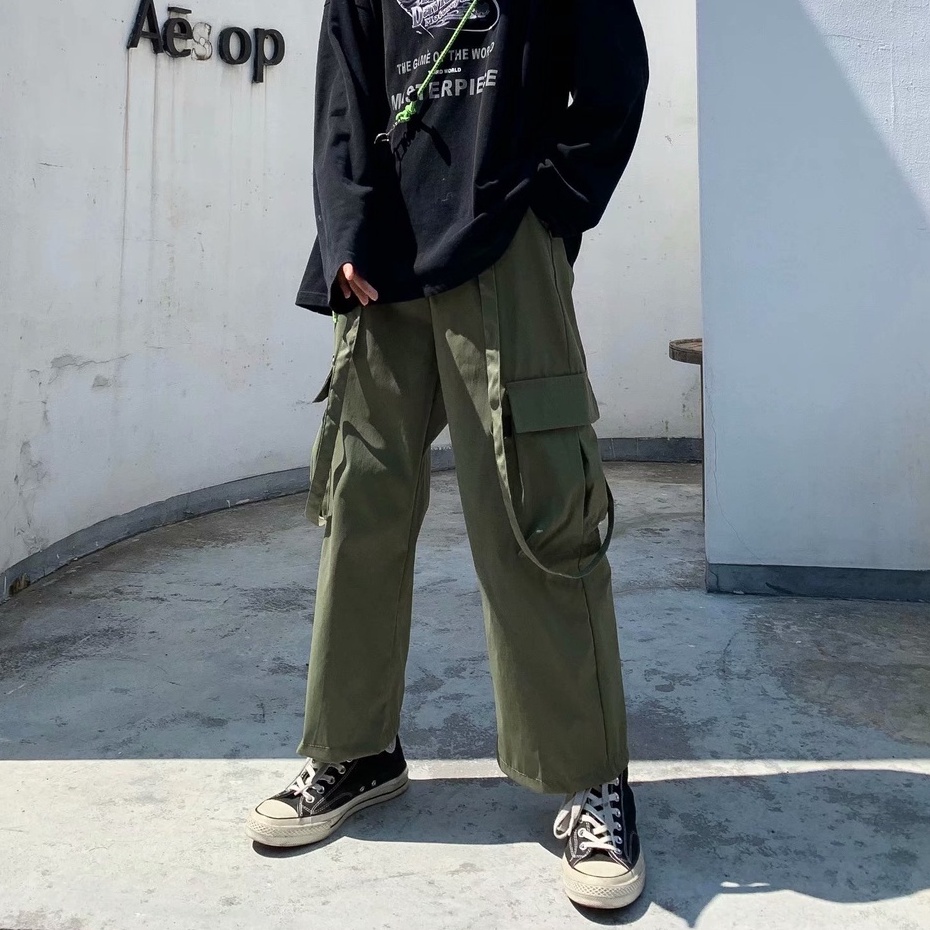 Quần ống rộng Nam Suông Túi Lớn Thời Trang Hip hop Dành phong cách Hàn Quốc simple dây đeo Quần Cargo fashion unisex quần jogger nữ